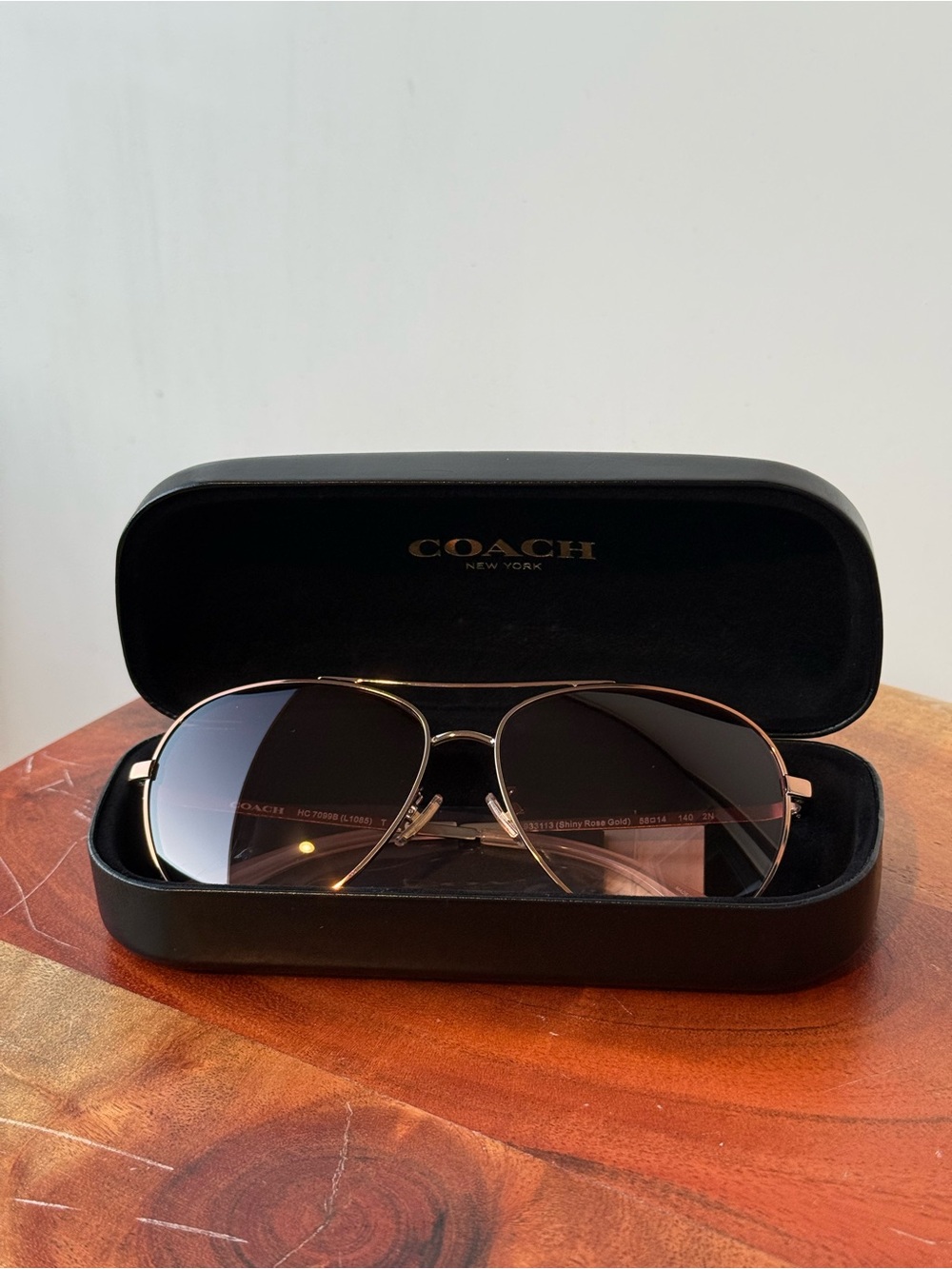 Coach Women’s Rose Gold Aviator Sunglasses with Brown Gradient Lenses - Picture 7 of 10